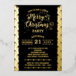 Elegante schwarze Goldfolien-Weihnachtsfeier Folieneinladung