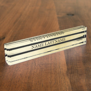 Elegante schwarze Goldfolienfarbe gestreift Namensplakette
