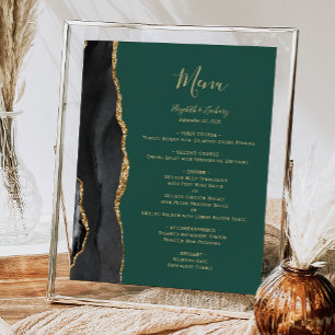Elegante schwarze goldgrüne Hochzeitstisch-Menü Poster