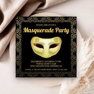 Elegante schwarze Goldmaskerade-Party Einladung