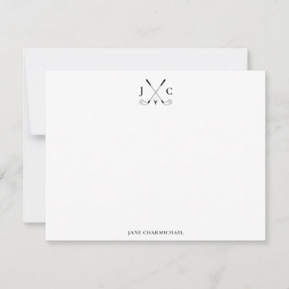 Elegante schwarze Golf-Monogramm-Flat-Notizkarte Mitteilungskarte