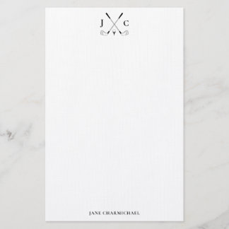 Elegante schwarze Golf-Monogramm-Korrespondenz Briefpapier