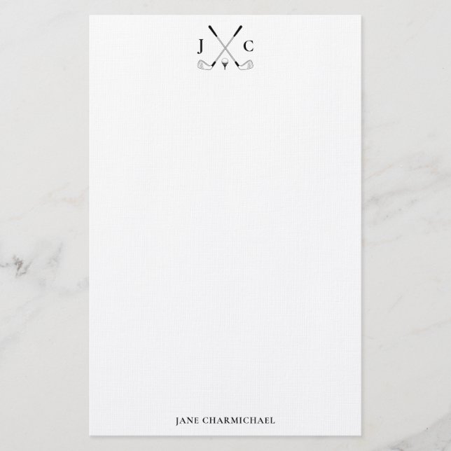 Elegante schwarze Golf-Monogramm-Korrespondenz Briefpapier (Vorderseite)