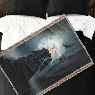 Elegante schwarze gothische mysteriöse Frau Raben Decke