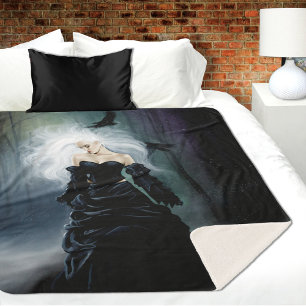 Elegante schwarze gothische mysteriöse Frau Raben  Sherpadecke