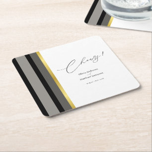 Elegante schwarze graue goldene Streifen Hochzeit Rechteckiger Pappuntersetzer