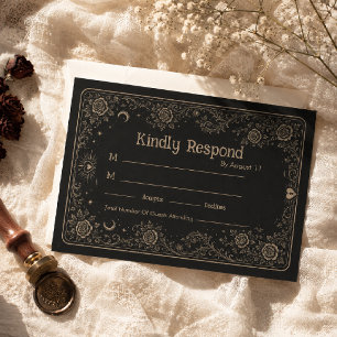 Elegante schwarze gruselige Tarot-Hochzeits-RSVP-K RSVP Karte