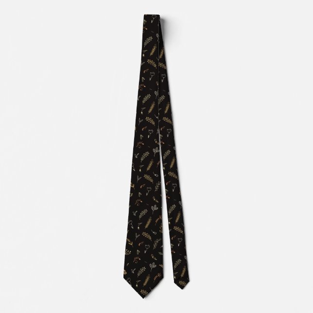 Elegante schwarze Halstücher mit Blattmuster Krawatte (Vorderseite)
