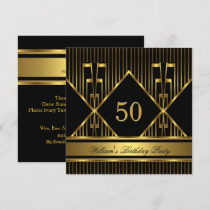 Elegante schwarze Herren-Geburtstagsfeier mit gold Einladung