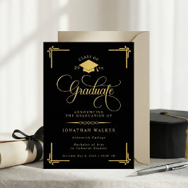 Elegante schwarze Hochschulabschlussfeier in Gold Ankündigung