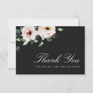 Elegante schwarze Hochzeit Dankeskarte