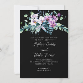 Elegante Schwarze Hochzeit in Weiß und Lila Einladung