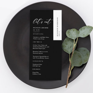 Elegante schwarze Hochzeit Menükarte