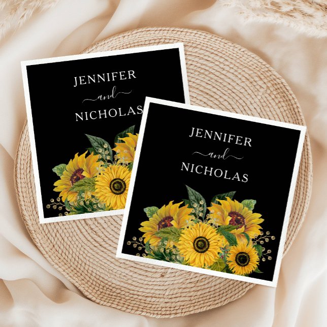 Elegante Schwarze Hochzeit Serviette (Elegant Floral Black Wedding Napkins)