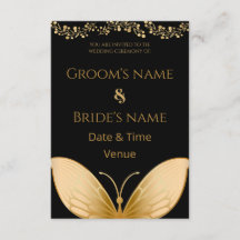 Elegante schwarze Hochzeitseinladung mit goldenem 