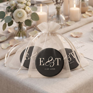 Elegante schwarze Hochzeitspaare Initialen Magnet