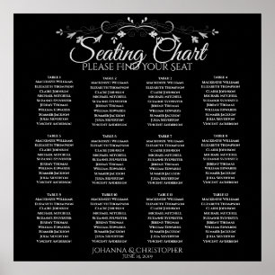 Elegante schwarze Hochzeitstisch- Sitzordnung für Poster