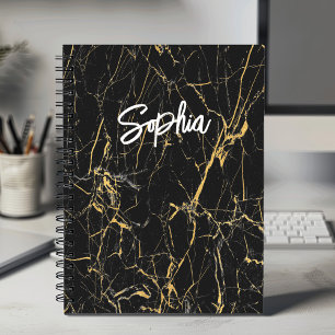 Elegante schwarze Imitate Goldmarmor-Glitzer Notizblock