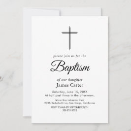 Elegante Schwarze Kalligrafie Cream Cross Baptisse Einladung
