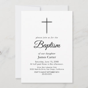 Elegante Schwarze Kalligrafie Cream Cross Baptisse Einladung