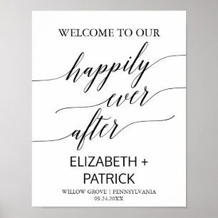Elegante schwarze Kalligrafie glücklich je nach Un Poster