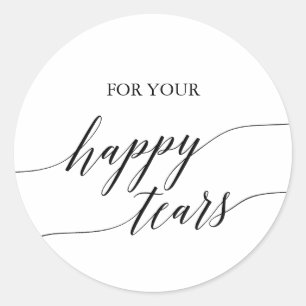 Elegante schwarze Kalligrafie Happy Tears Tissue Runder Aufkleber
