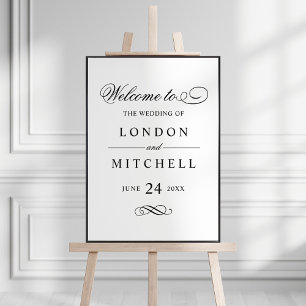 Elegante schwarze Kalligrafie-Hochzeitsbegrüßung Poster