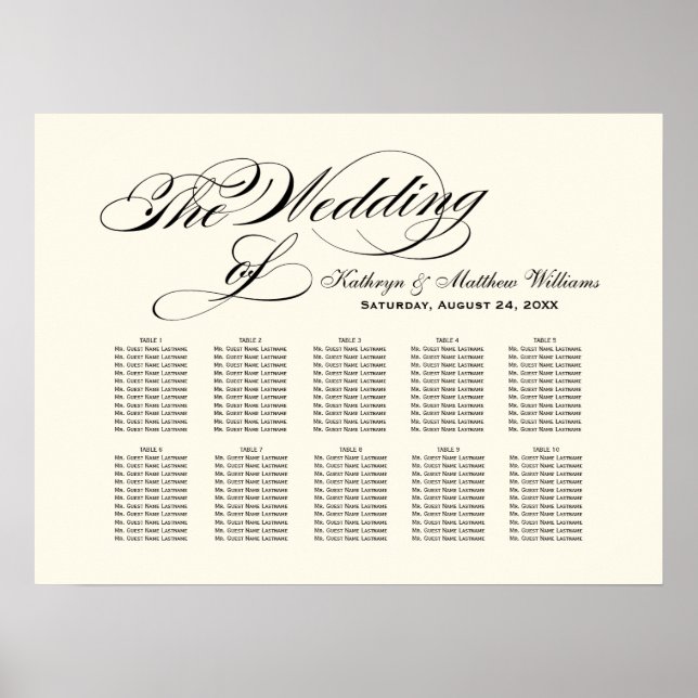 Elegante schwarze Kalligrafie-Hochzeitssattelkarte Poster (Vorne)