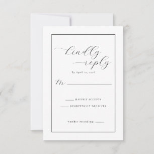Elegante schwarze Kalligrafie-RSVP RSVP Karte