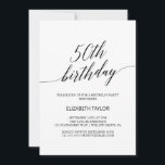 Elegante Schwarze Kalligraphie 50. Geburtstag Einladung<br><div class="desc">Diese elegante schwarze Kalligrafie-Einladung zum 50. Geburtstag ist perfekt für eine einfache Geburtstagsfeier. Das neutrale Design besticht durch eine minimalistische Karte,  die mit romantischer und skurriler Typografie dekoriert ist.</div>