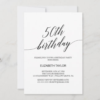 Elegante Schwarze Kalligraphie 50. Geburtstag Einladung