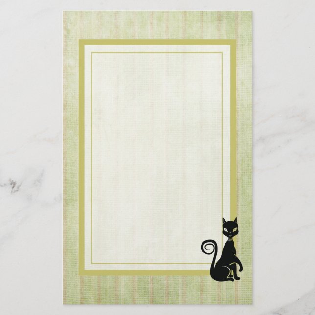 Elegante schwarze Katze auf einem verblassten Stre Briefpapier (Vorderseite)