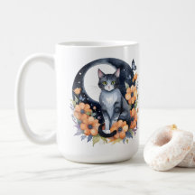 Elegante Schwarze Katze Blumenmoon Kunst, Dichtung