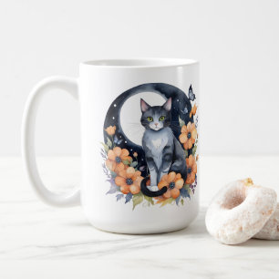 Elegante Schwarze Katze Blumenmoon Kunst, Dichtung Kaffeetasse
