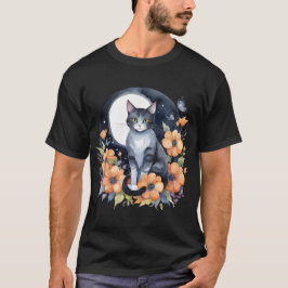 Elegante Schwarze Katze Blumenmoon Kunst, Dichtung T-Shirt