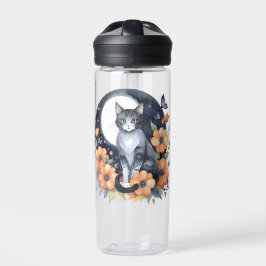 Elegante Schwarze Katze Blumenmoon Kunst, Dichtung Trinkflasche