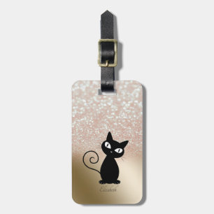 Elegante schwarze Katze, Glitter-Bokeh - Personali Gepäckanhänger