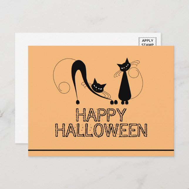 Elegante schwarze Katze, glückliche Halloween-Post Einladungspostkarte (Vorne/Hinten)