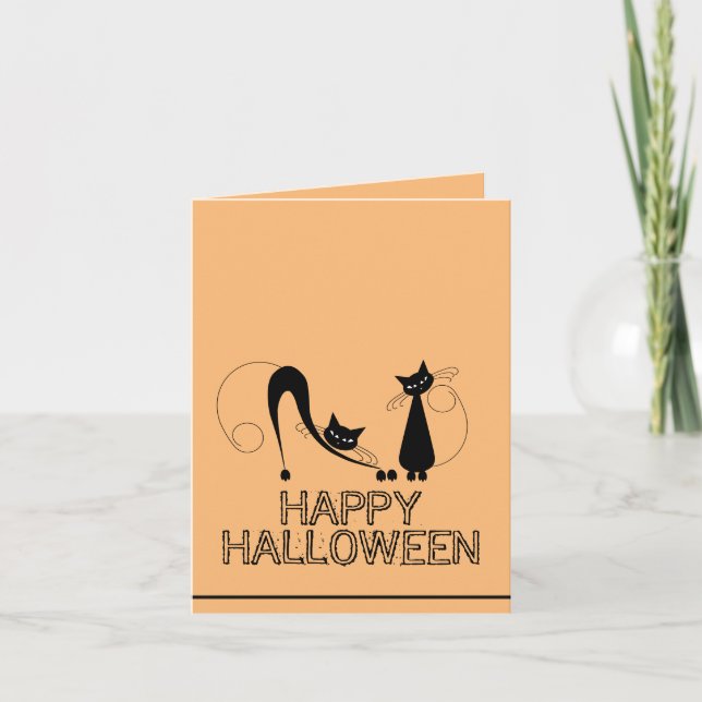 Elegante schwarze Katze, glückliches Halloween Karte (Vorderseite)