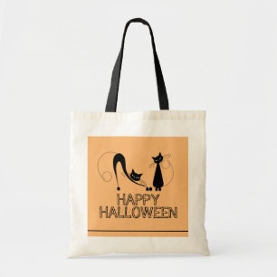 Elegante schwarze Katze, glückliches Halloween Tragetasche