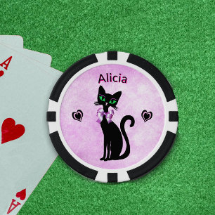 Elegante schwarze Katze große Schleife schwarz ros Pokerchips