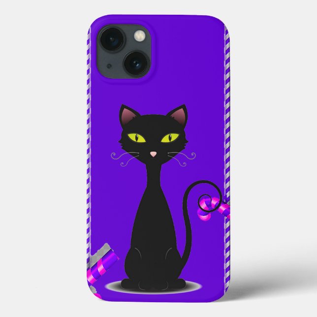 Elegante Schwarze Katze-Illustration mit grünen Au Case-Mate iPhone Hülle (Rückseite)