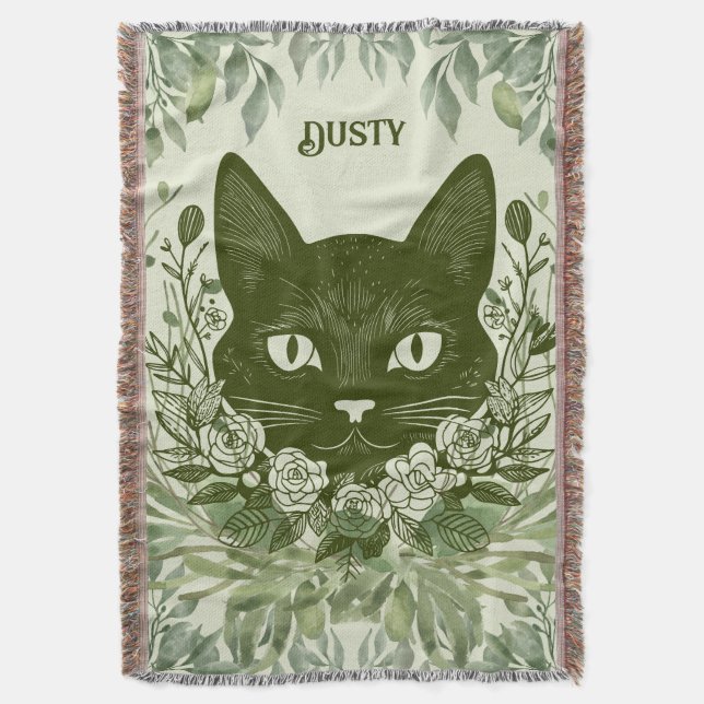 Elegante Schwarze Katze in Foliage mit Rose Decke (Vorderseite Vertikal)