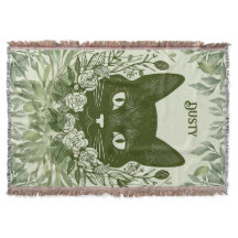 Elegante Schwarze Katze in Foliage mit Rose