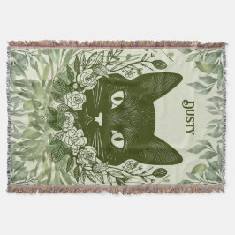 Elegante Schwarze Katze in Foliage mit Rose Decke