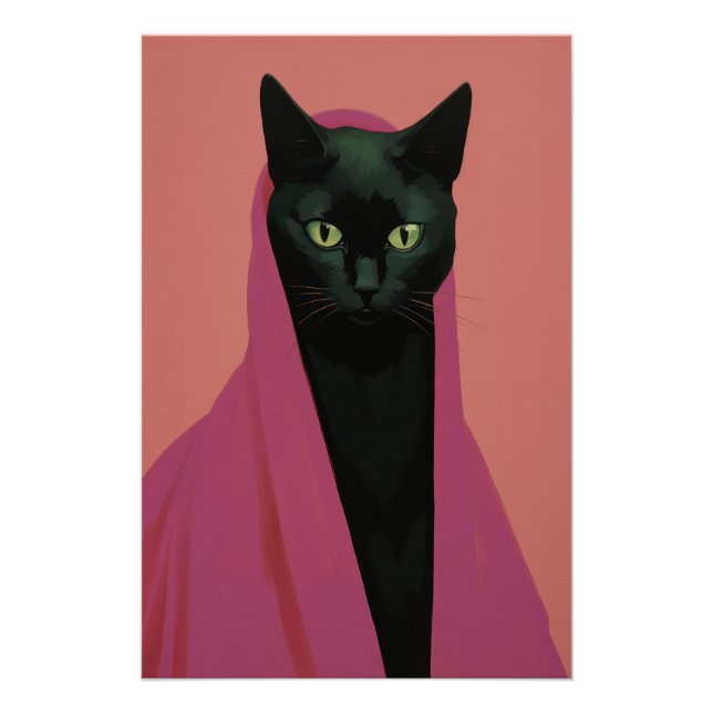 Elegante schwarze Katze in Rosa Poster (Vorderseite)