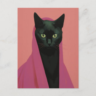 Elegante schwarze Katze in Rosa Postkarte