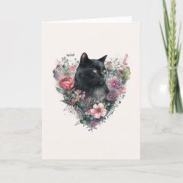 Elegante Schwarze Katze mit Blume Valentinstag Hol Feiertagskarte