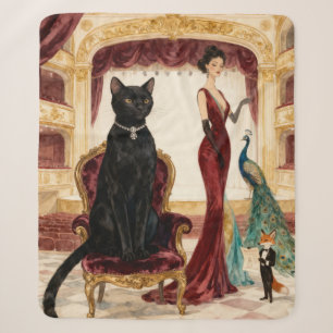 Elegante schwarze Katze Opern Nacht Vintage Tier K Sherpadecke