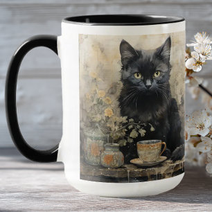 Elegante schwarze Katze Tasse
